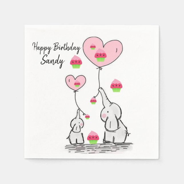 Joyeuse serviettes en papier d'anniversaire, éléph (Devant)