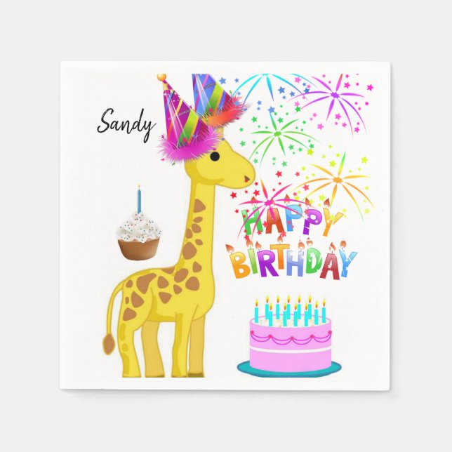 Joyeuse serviettes en papier d'anniversaire, Giraf (Devant)