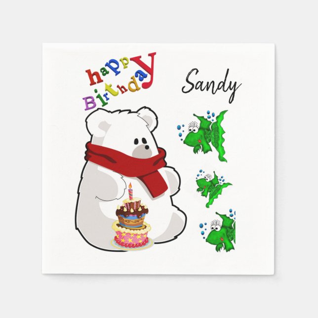 Joyeuse serviettes en papier d'anniversaire, Ours  (Devant)