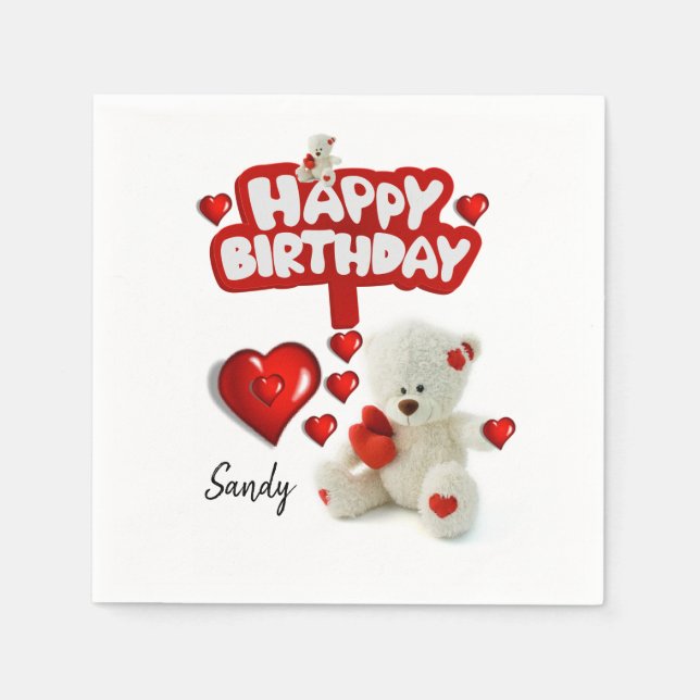 Joyeuse serviettes en papier d'anniversaire, Ours  (Devant)