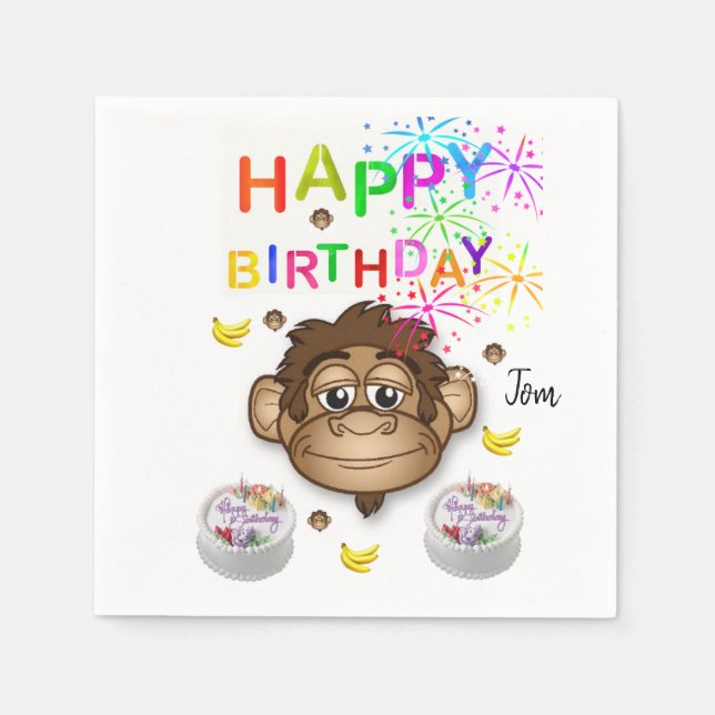 Joyeuse serviettes en papier d'anniversaire, singe (Devant)
