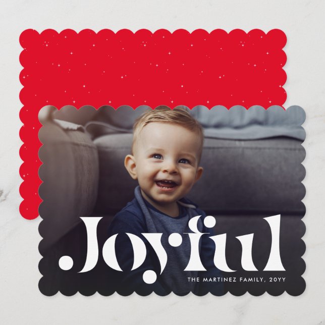Joyeuse simple une photo rouge carte de vacances (Devant / Derrière)