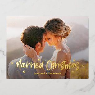 Joyeusement tiré Marié Noël Real Foil Carte postal