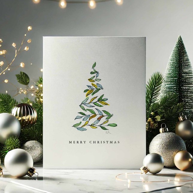 Joyeuses cartes d'arbre de Noël (Modern Christmas cards watercolor minimalistic tree art by Victoria Grigaliunas Do Tell A Belle)