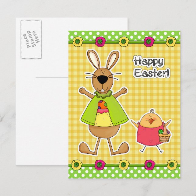 Joyeuses cartes postales Pâques Bunny et Chick (Devant / Derrière)
