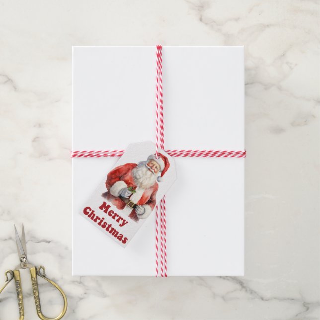 Joyeuses étiquettes cadeaux de Noël Père Noël (Avec de la ficelle)