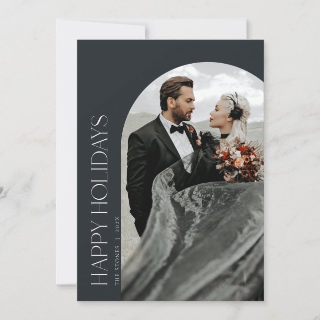 Joyeuses Fêtes Arch Photo Carte de Noël Noir (Devant)