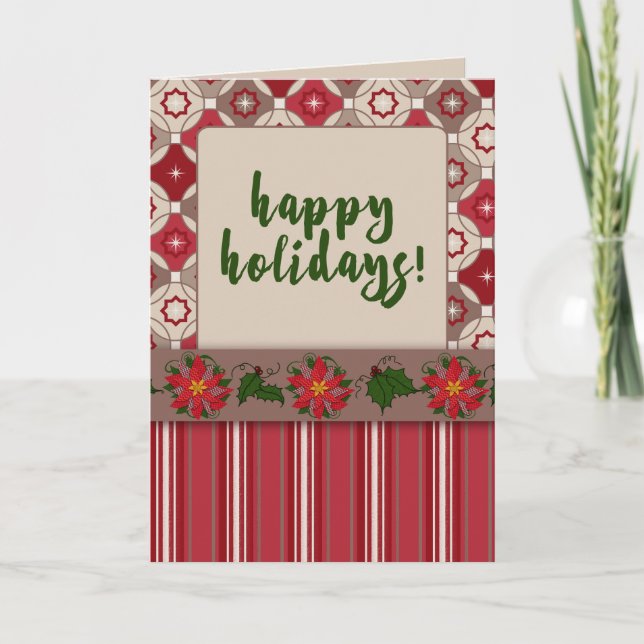 Joyeuses fêtes ! Carte de Noël Chevron Poinsettias (Devant)