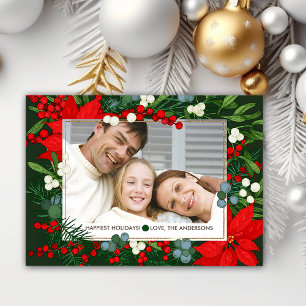 Joyeuses fêtes. Carte photo magnétique Poinsettia