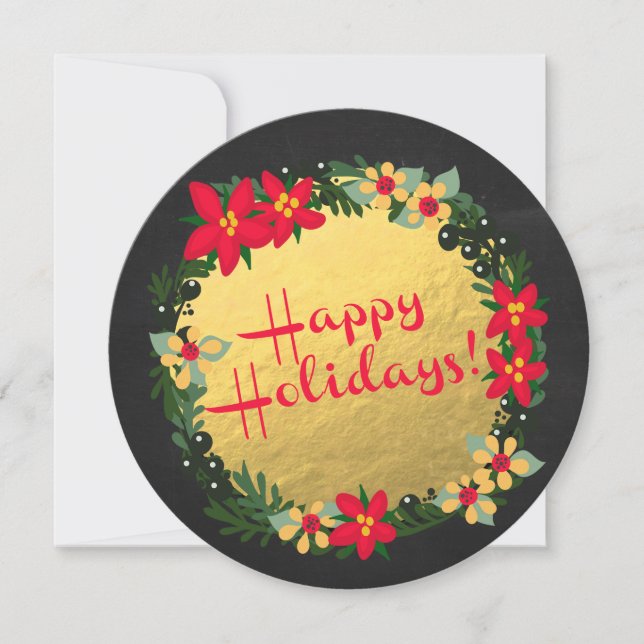 Joyeuses fêtes ! Carte ronde de Noël Poinsettias (Devant)