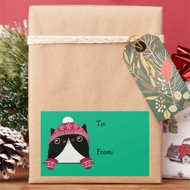 Joyeuses fêtes mignonnes Étiquette cadeau chat (vacances)