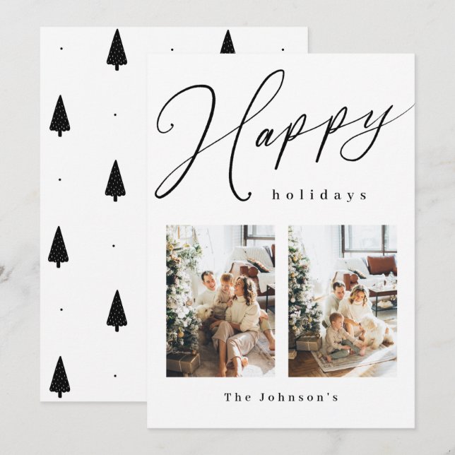 Joyeuses Fêtes noir et blanc Carte de vacances pho (Devant / Derrière)