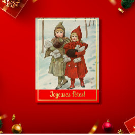 Joyeuses fêtes - Vintage kleine Mädchen Folien Feiertagspostkarte