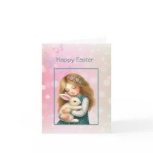 Joyeuses Pâques avec une carte de fille mignonne e