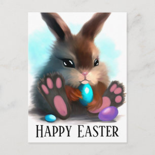 Joyeuses Pâques Lapin et Carte postale d'œufs