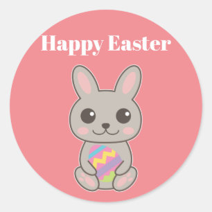 Joyeuses Pâques Mignon Lapin Autocollant Rond Clas