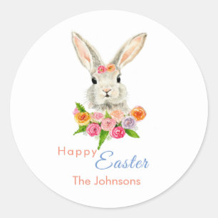 Joyeuses Pâques Mignon Lapin Autocollant Rond Clas