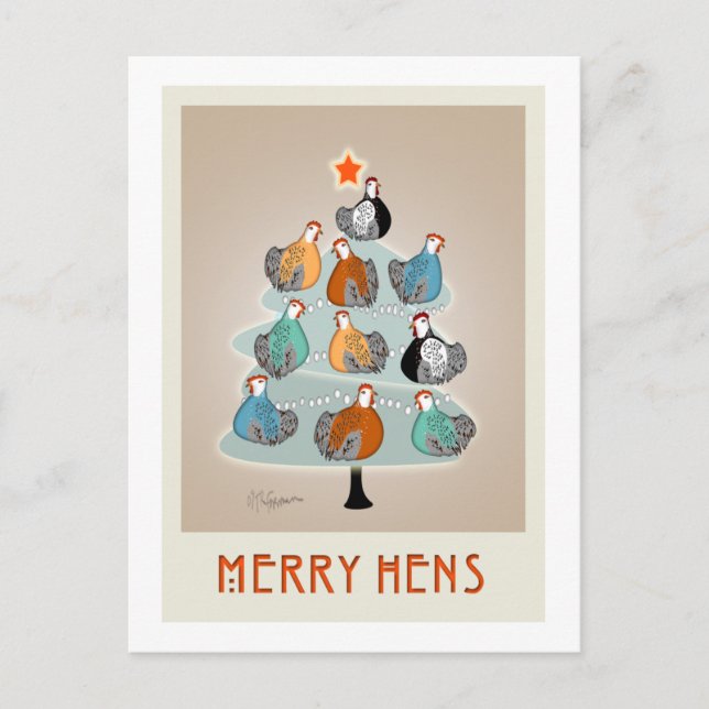 Joyeuses poules dans un arbre Carte de Noël (Devant)