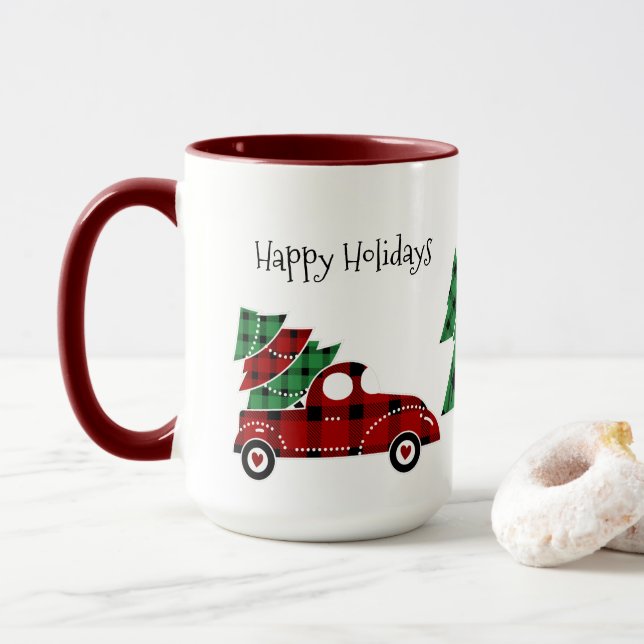 Joyeuses vacances Antique Rouge Camion Mug Rouge (Avec donut)