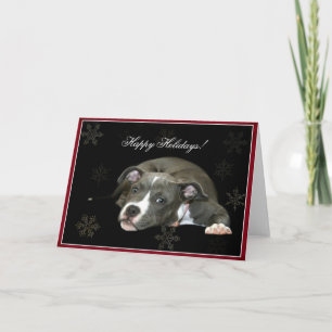 Joyeuses vacances Blue Pitbull puppy Carte de voeu