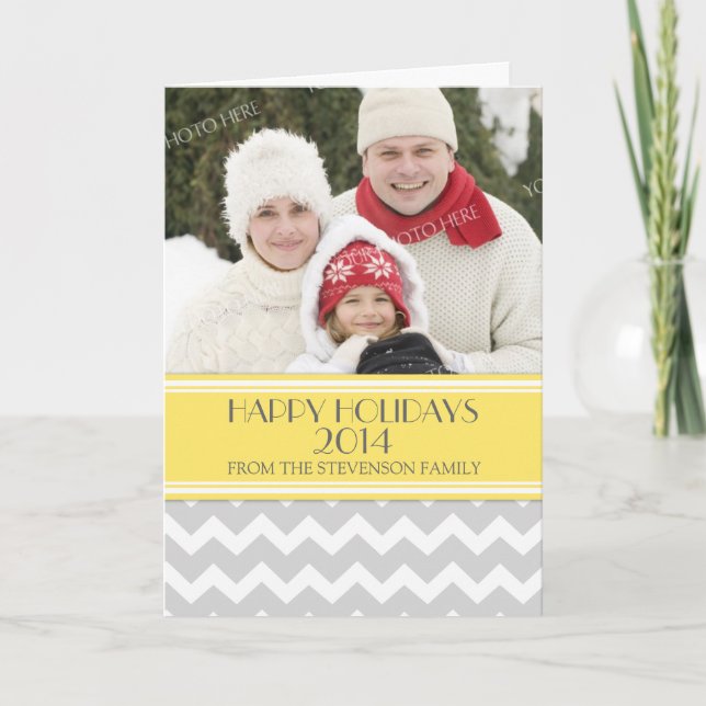 Joyeuses vacances Carte photo Jaune Grey Chevron (Devant)