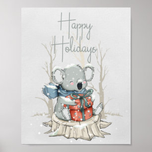 Joyeuses vacances Cute Koala en hiver Poster Papie