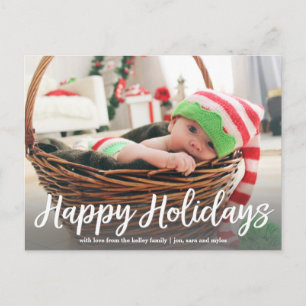 Joyeuses vacances en blanc Script Photo carte post