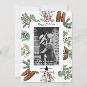 Joyeuses vacances Famille Photo Pine Carte de Noël
