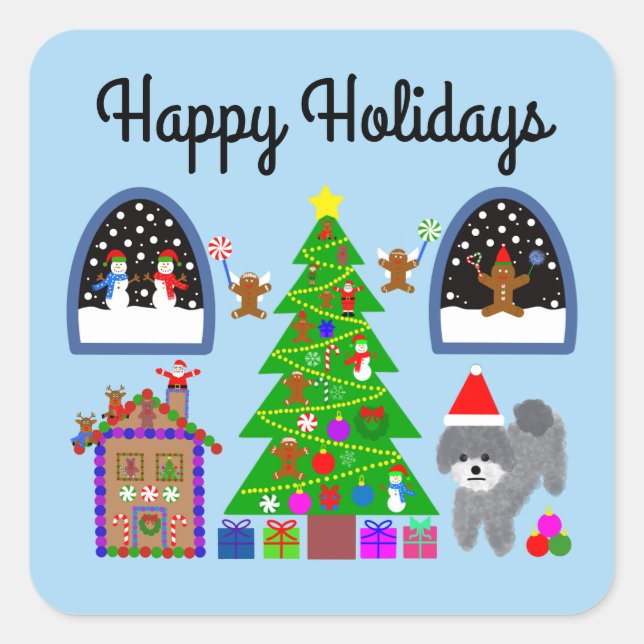 Joyeuses vacances Gris Poodle Noël #6-2 Stickers (Devant)