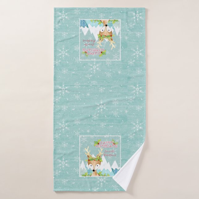 Joyeuses Vacances hiver Snowflakes Reindeer Art (Serviette de bain)