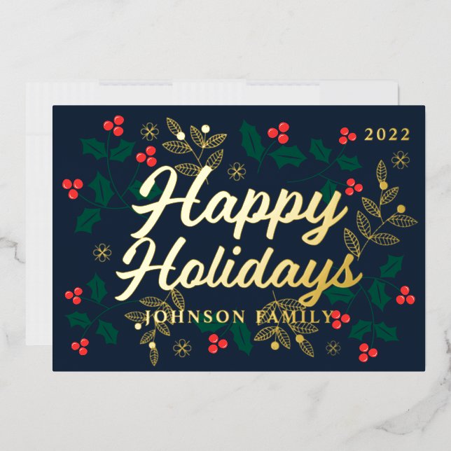 Joyeuses Vacances Modernes Holly Berries Foliage (Enveloppe)