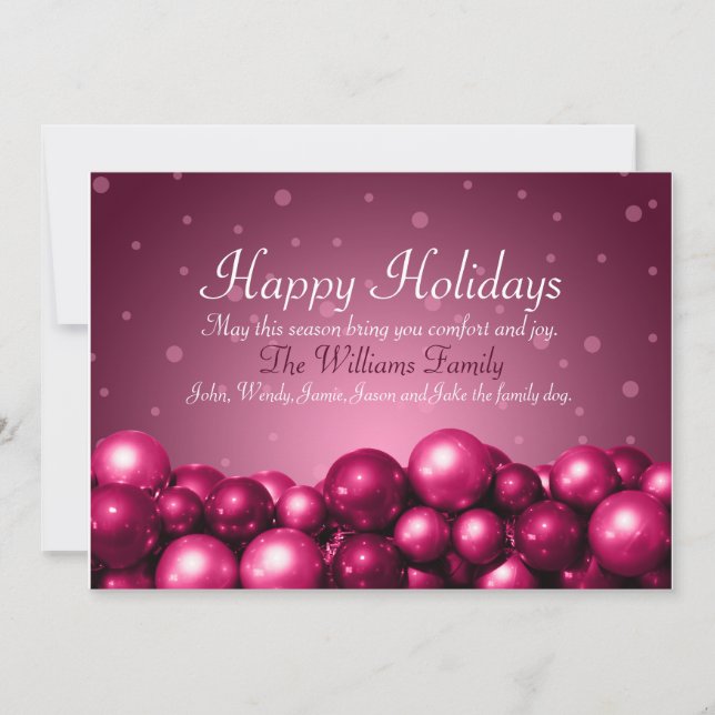 Joyeuses Vacances Pink Ornaments Carte Plat (Devant)