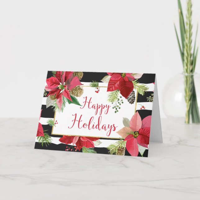 Joyeuses vacances Poinsettias, carte Black Stripes (Devant)
