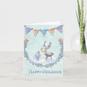 Joyeuses vacances Reindeer Bunny Wreath Carte pour