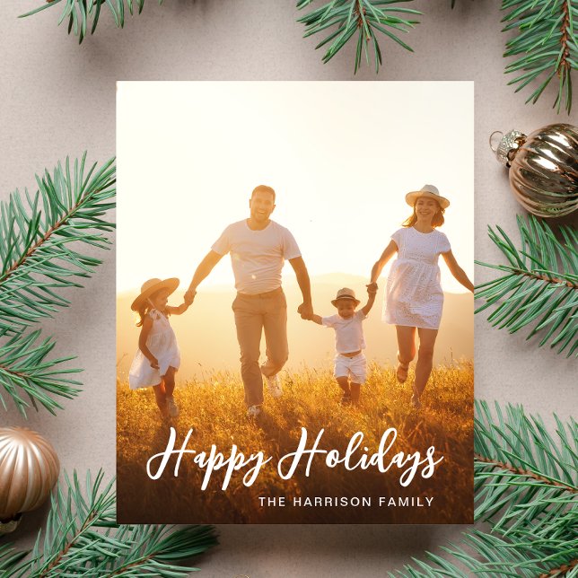 Joyeuses vacances Script photo superposition carte (Share the love and warmth of the holiday season with this personalized photo Christmas card)