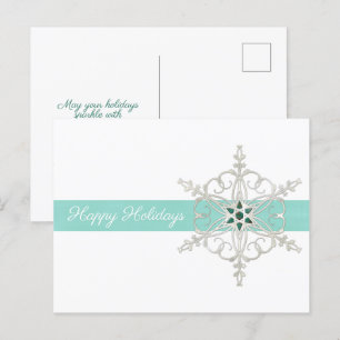 Joyeuses vacances Silver Blue Snowflake Carte post