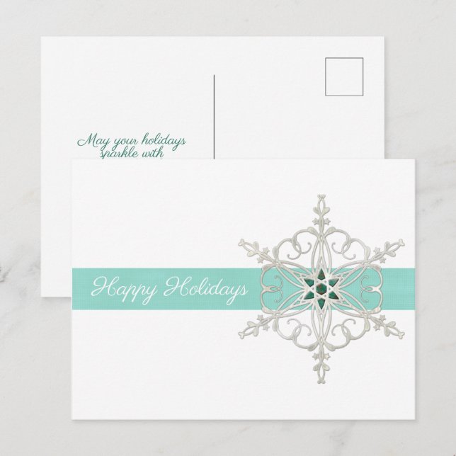 Joyeuses vacances Silver Blue Snowflake Carte post (Devant / Derrière)