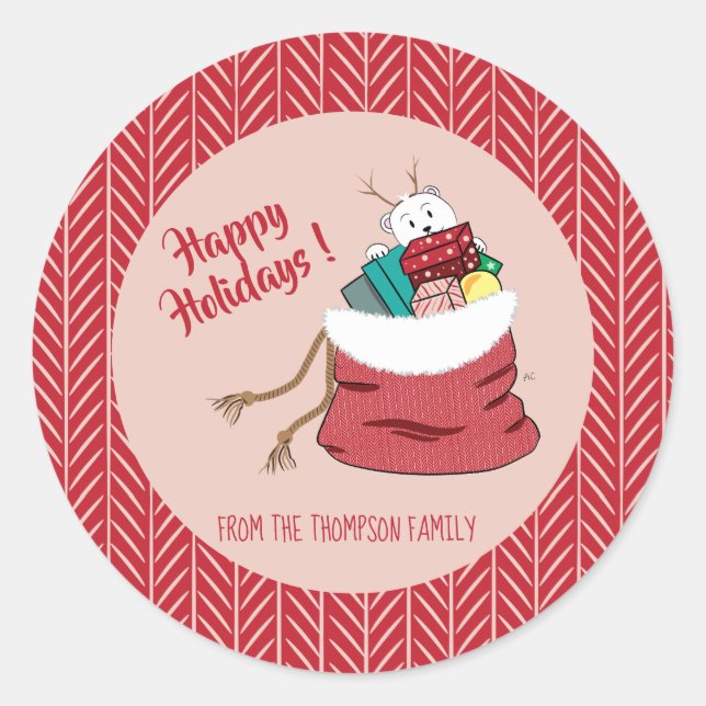 Joyeuses vacances Stickers Personnalisés Rouges (Devant)