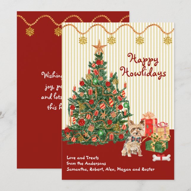 Joyeuses vacances Yorkshire Terrier Carte de Noël (Devant / Derrière)