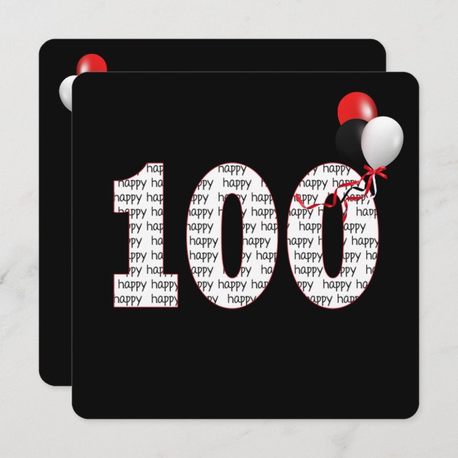 Joyeux 100e anniversaire sur Invitation noire (Devant / Derrière)