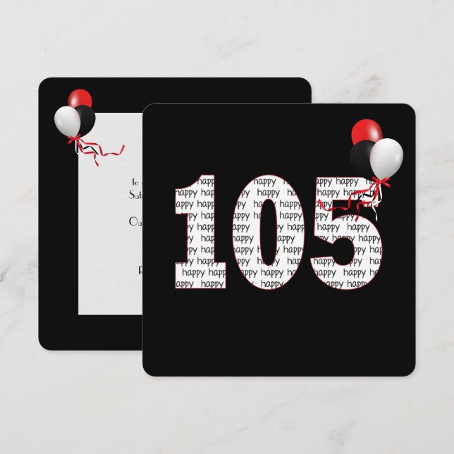 Joyeux 105e anniversaire sur Invitation noire (Devant / Derrière)