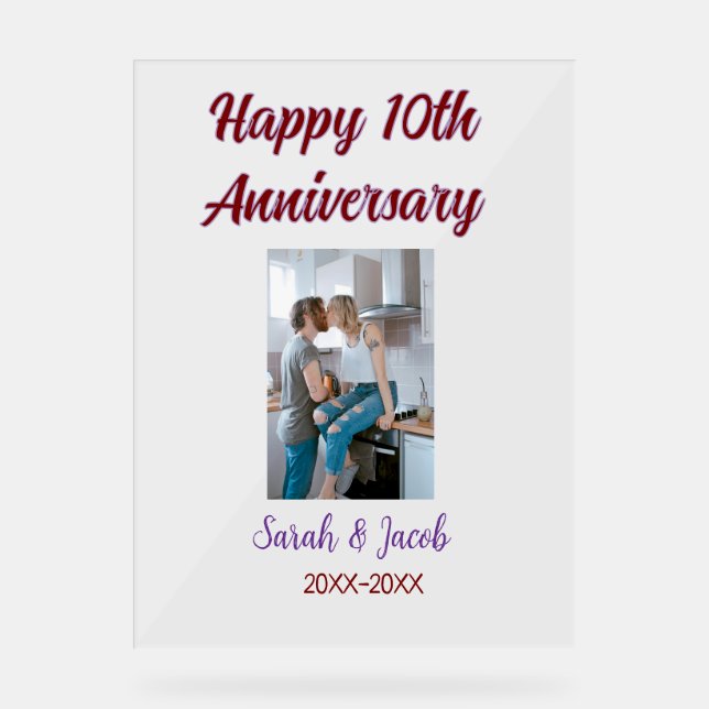 Joyeux 10e anniversaire photo mariage nom du coupl (Recto)