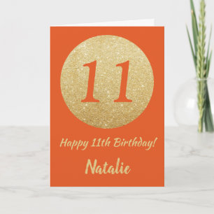 Joyeux 11e Anniversaire Carte Pailletée Orange et 