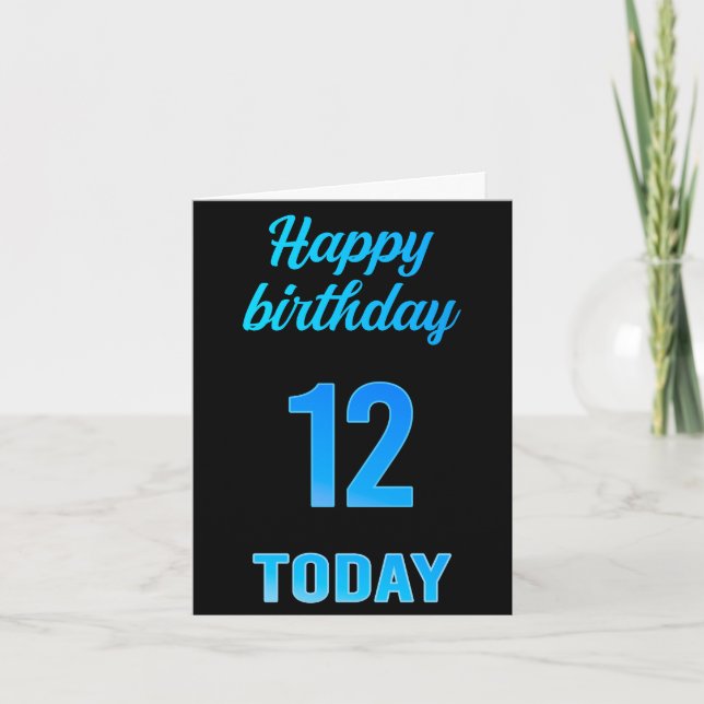 Joyeux 12e anniversaire Grande carte garçon noir e (Devant)