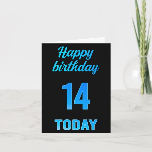Joyeux 14e anniversaire Grande carte garçon noir e (Devant)