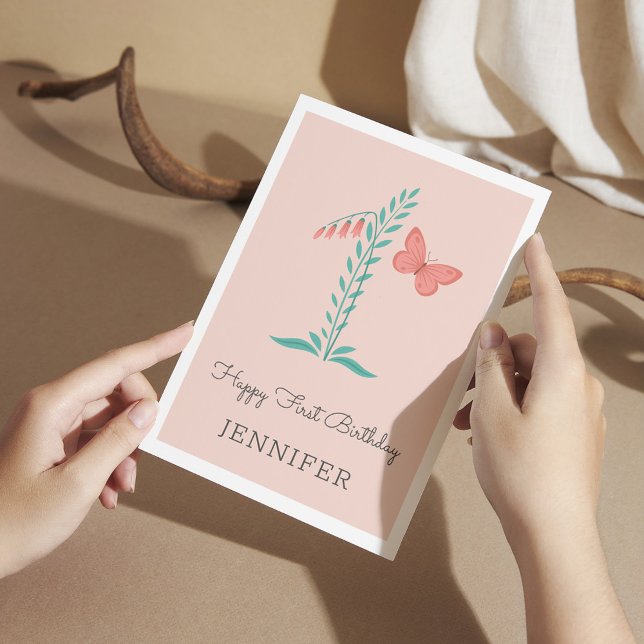 Joyeux 1er anniversaire Bébé Fille Papillon Carte  (Créateur téléchargé)