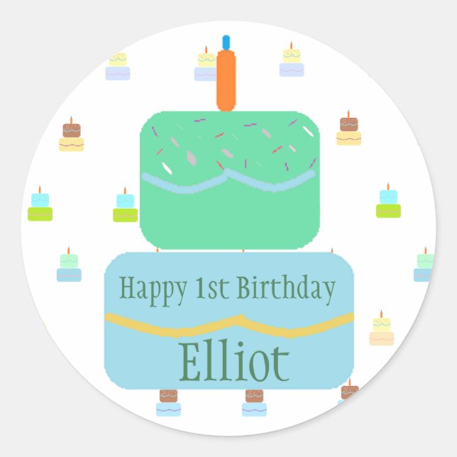 Joyeux 1er anniversaire Stickers personnalisés (Devant)