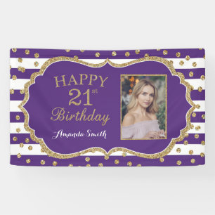 Joyeux 21e anniversaire bannière Purple Gold Phot