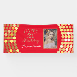 Joyeux 21e Anniversaire Bannière Rouge et Or Phot