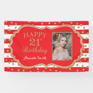 Joyeux 21e anniversaire Bannière Rouge Parties sc